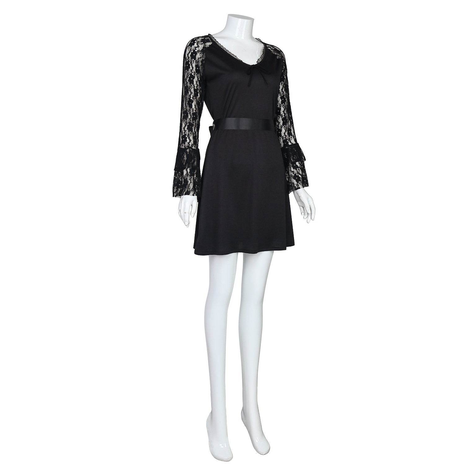 Lisa Frankenstein Misty Cosplay Costume Women Black Lace Long-sleeved Dress Party Carnival - zzcosplay