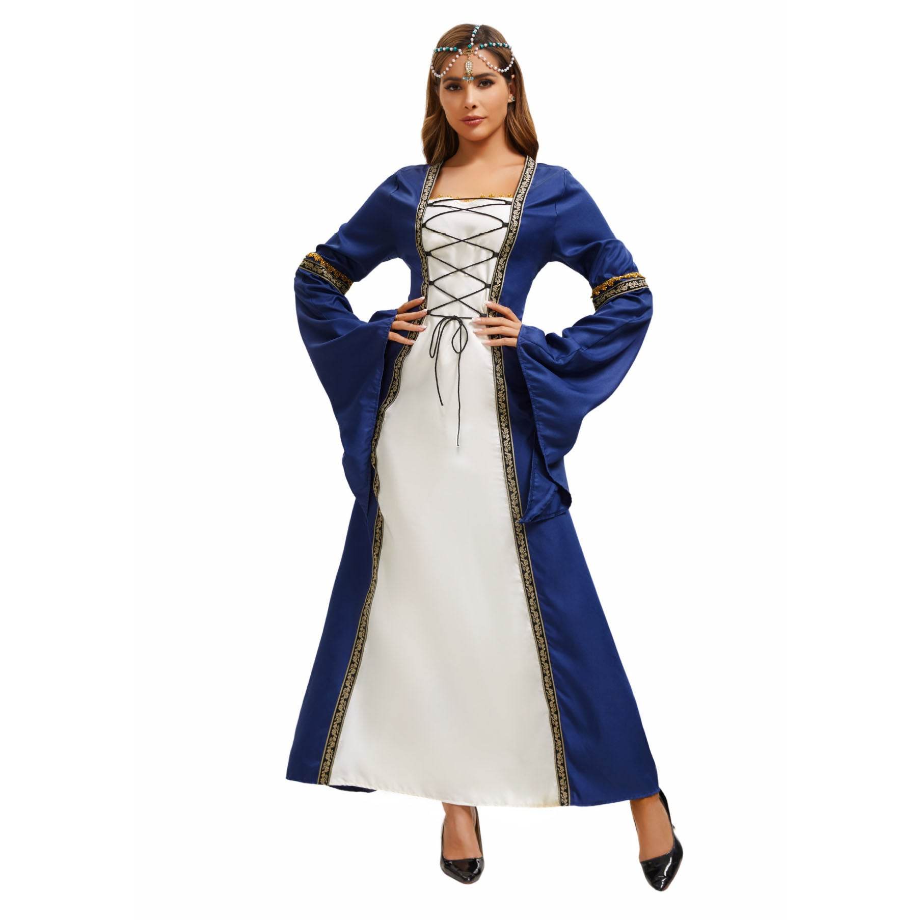 Gothic Retro Medieval Court Women Dresses Robe trumpet Long Sleeve - zzcosplay