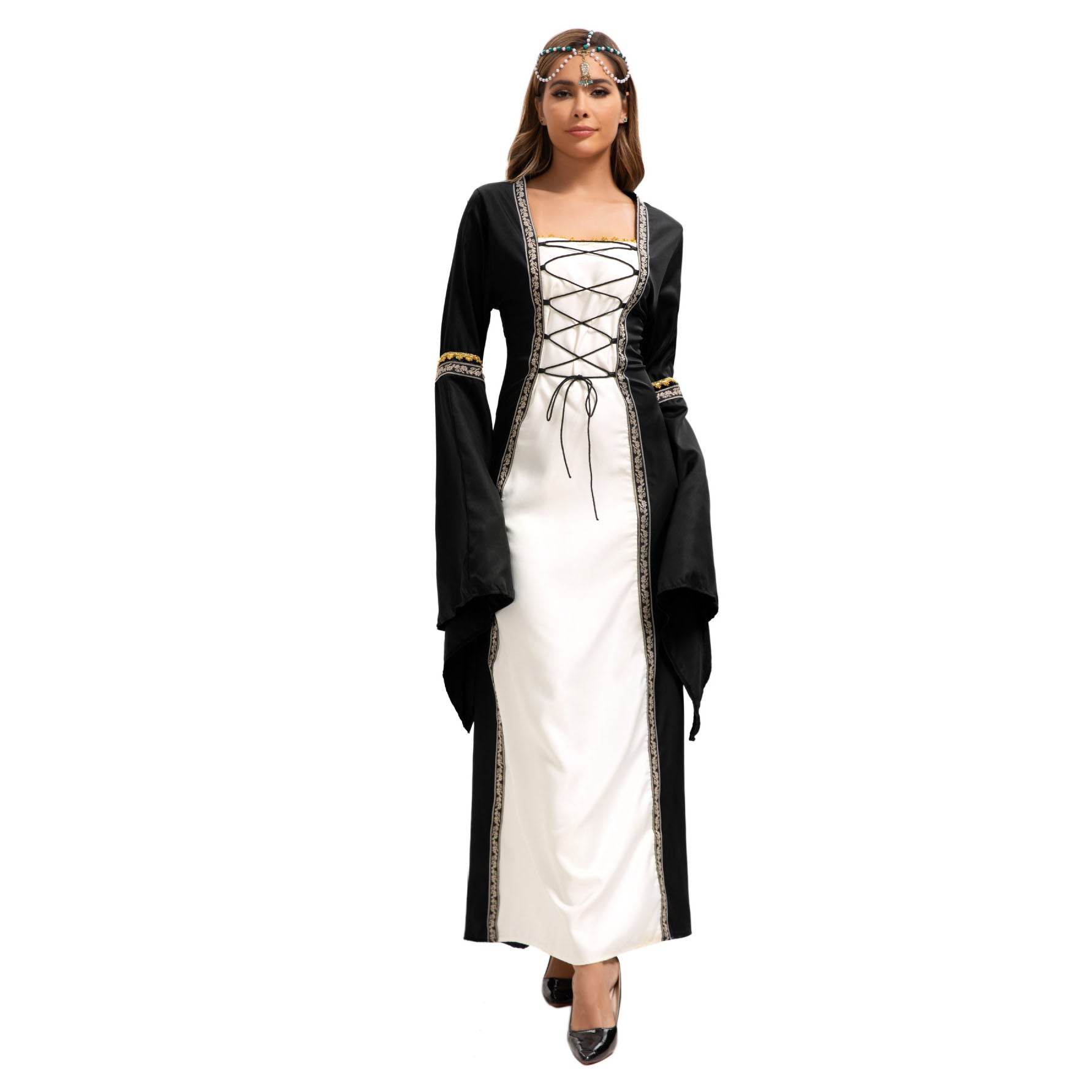 Gothic Retro Medieval Court Women Dresses Robe trumpet Long Sleeve - zzcosplay