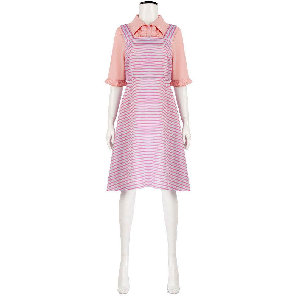 Wicked Glinda Pink Women Stripe Dress Outfit Carnival Cosplay Costume - zzcosplay