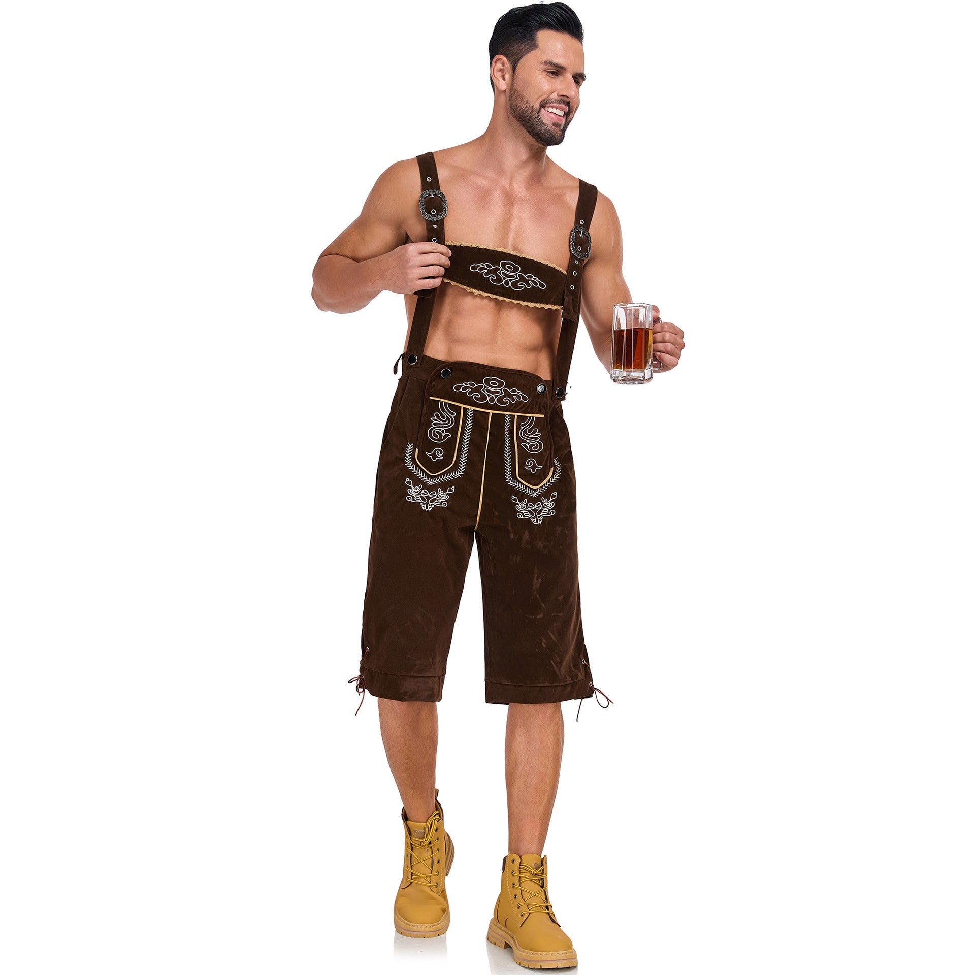 Men's German Bavarian Oktoberfest Costume Velvet Overalls Trousers Halloween - ZZCOSPLAY