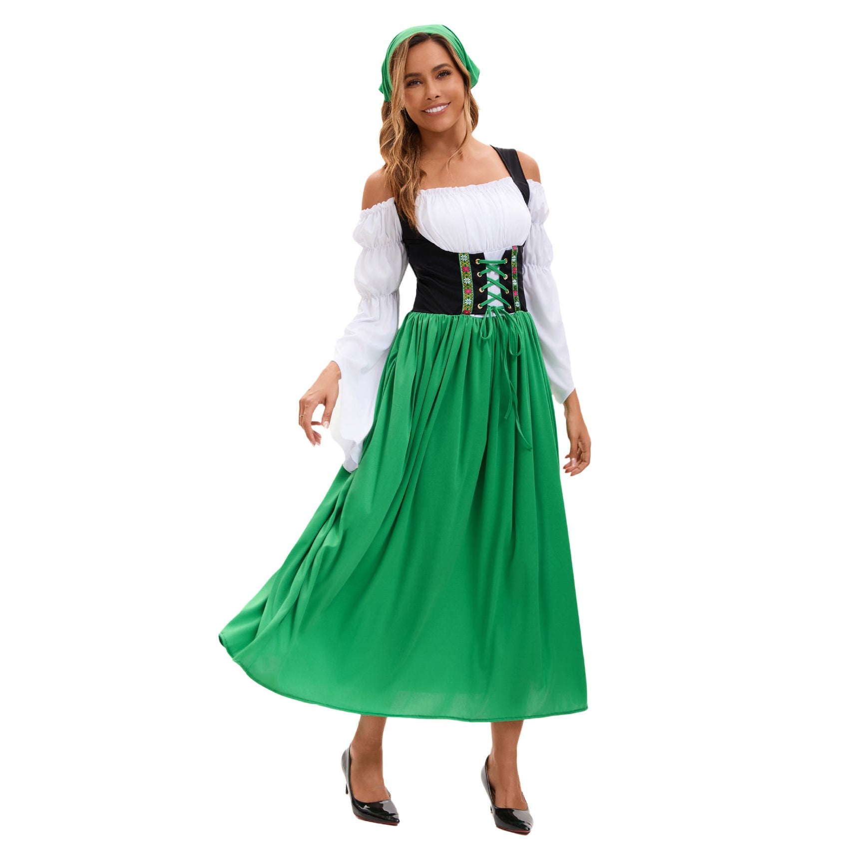 Medieval Farm Maid Oktoberfest Long Dress Costume for Women - ZZCOSPLAY