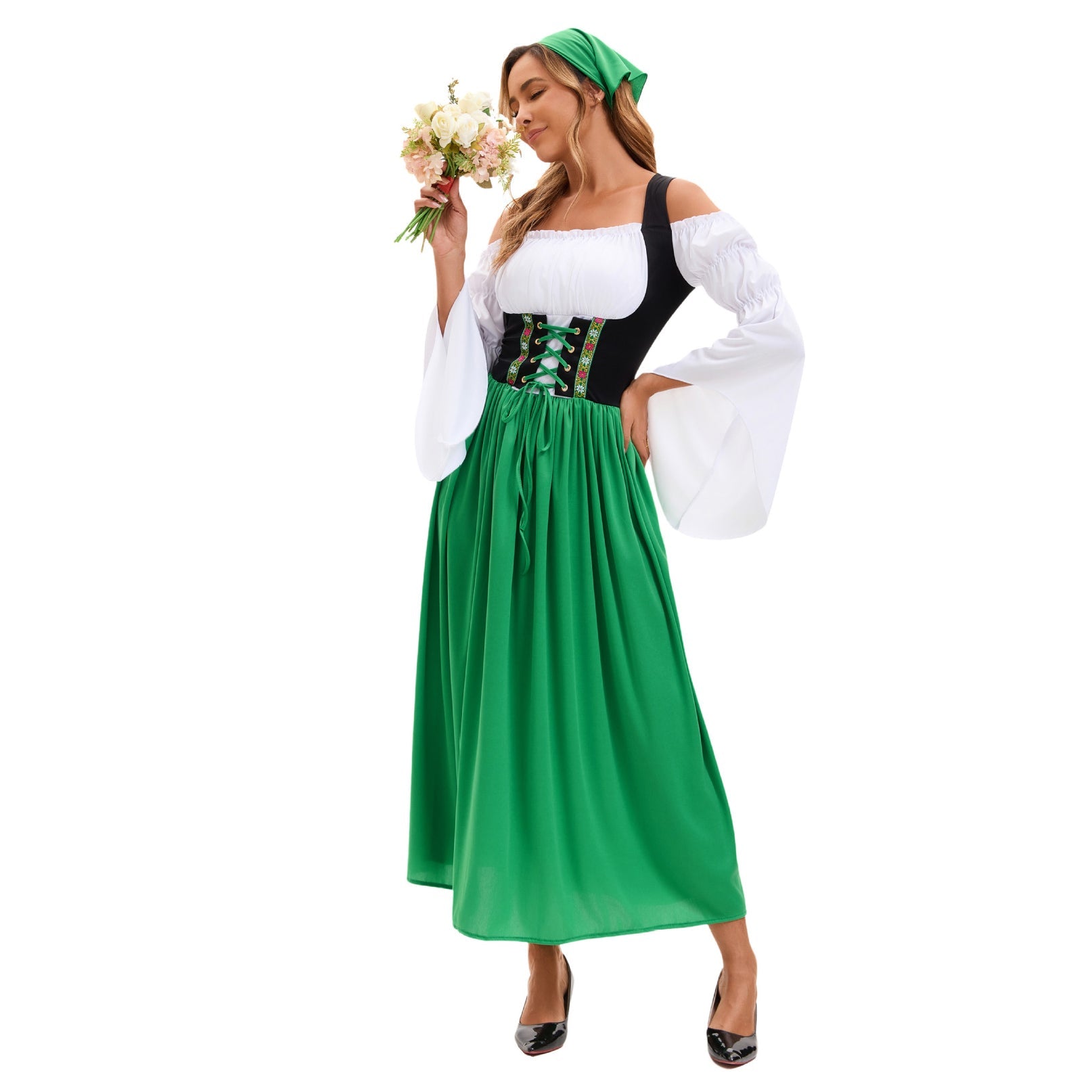 Medieval Farm Maid Oktoberfest Long Dress Costume for Women - ZZCOSPLAY