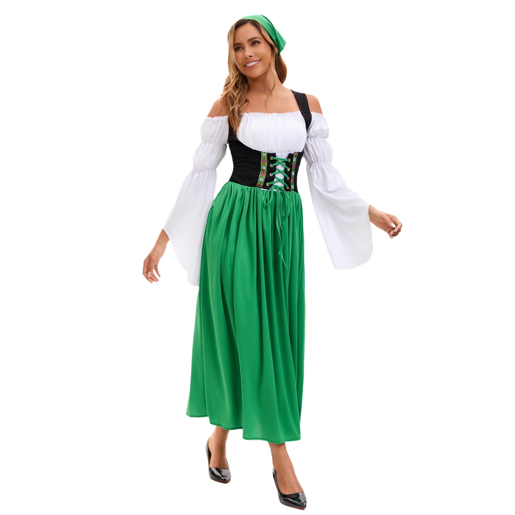 Medieval Farm Maid Oktoberfest Long Dress Costume for Women - ZZCOSPLAY
