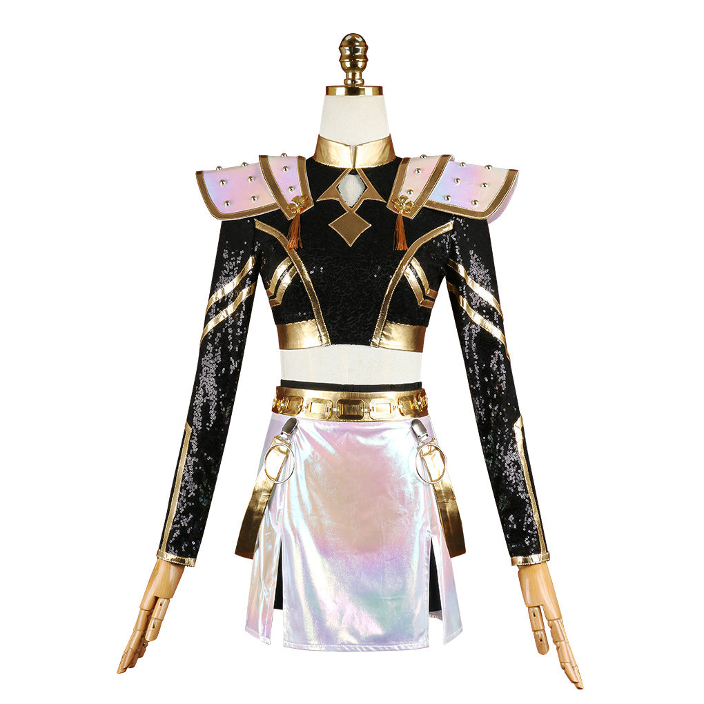 Kpop Witch Hunter Zoe Cosplay Costume Black and Gold Performance - ZZCOSPLAY
