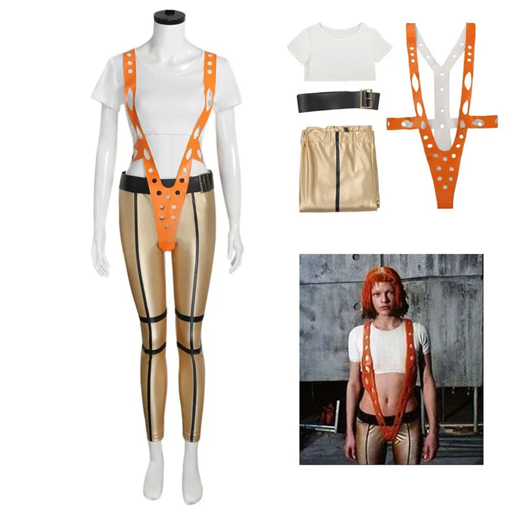 The Fifth Element Leeloo Cosplay Costume Skinny Bodysuit Pants Short T-Shirt - ZZCOSPLAY