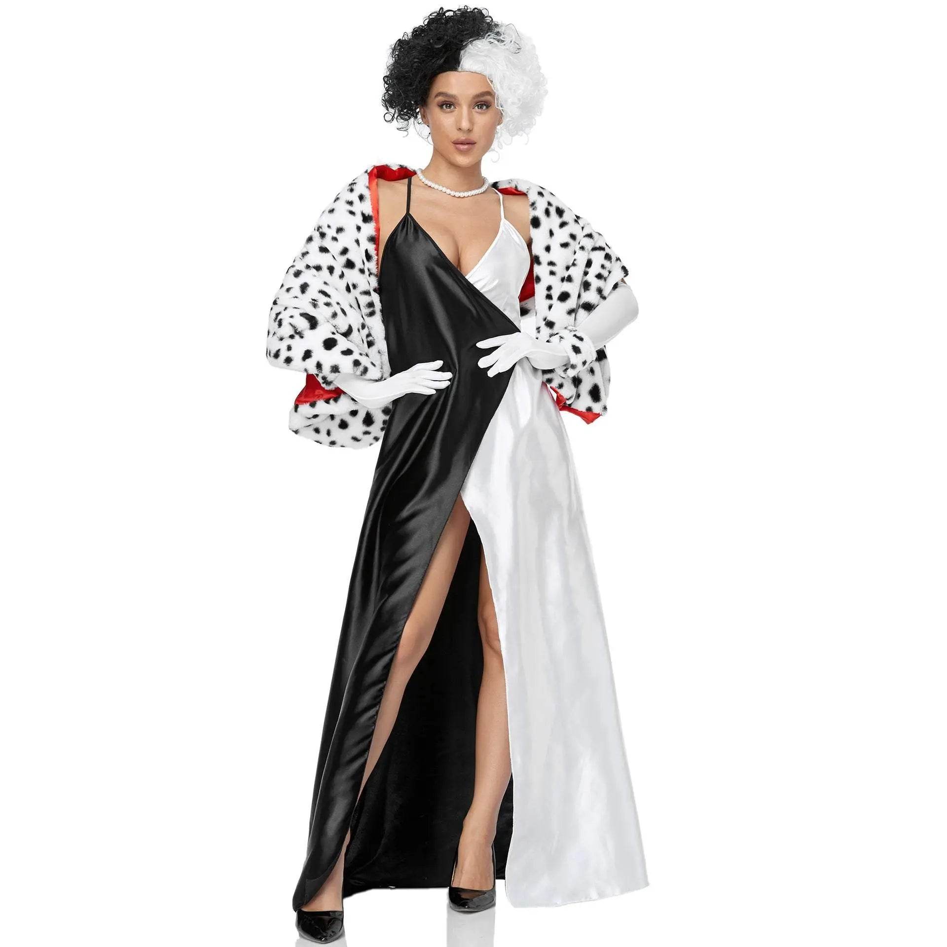 Adult Cruella Duster Costume Dress Uniform Halloween Women - zzcosplay