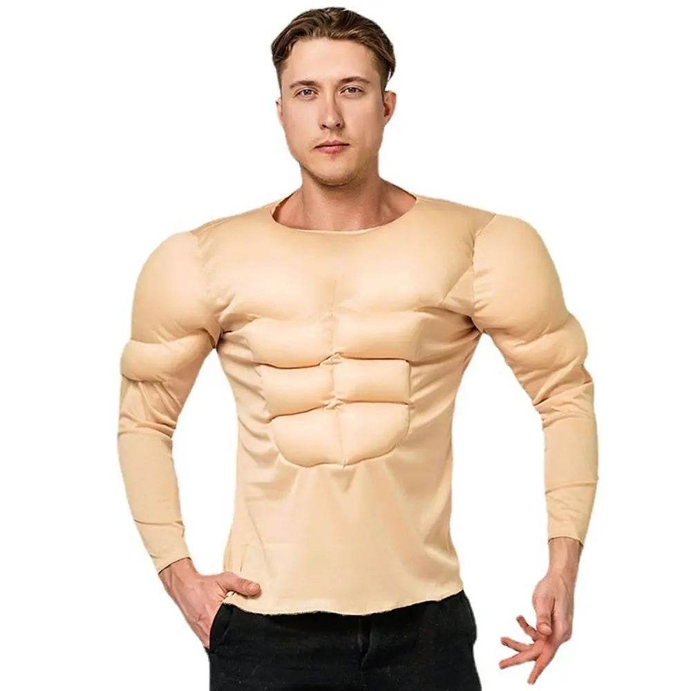 Adult Muscle T-Shirt Costume Funny Fake Abs Costume Masquerade Cosplay - zzcosplay
