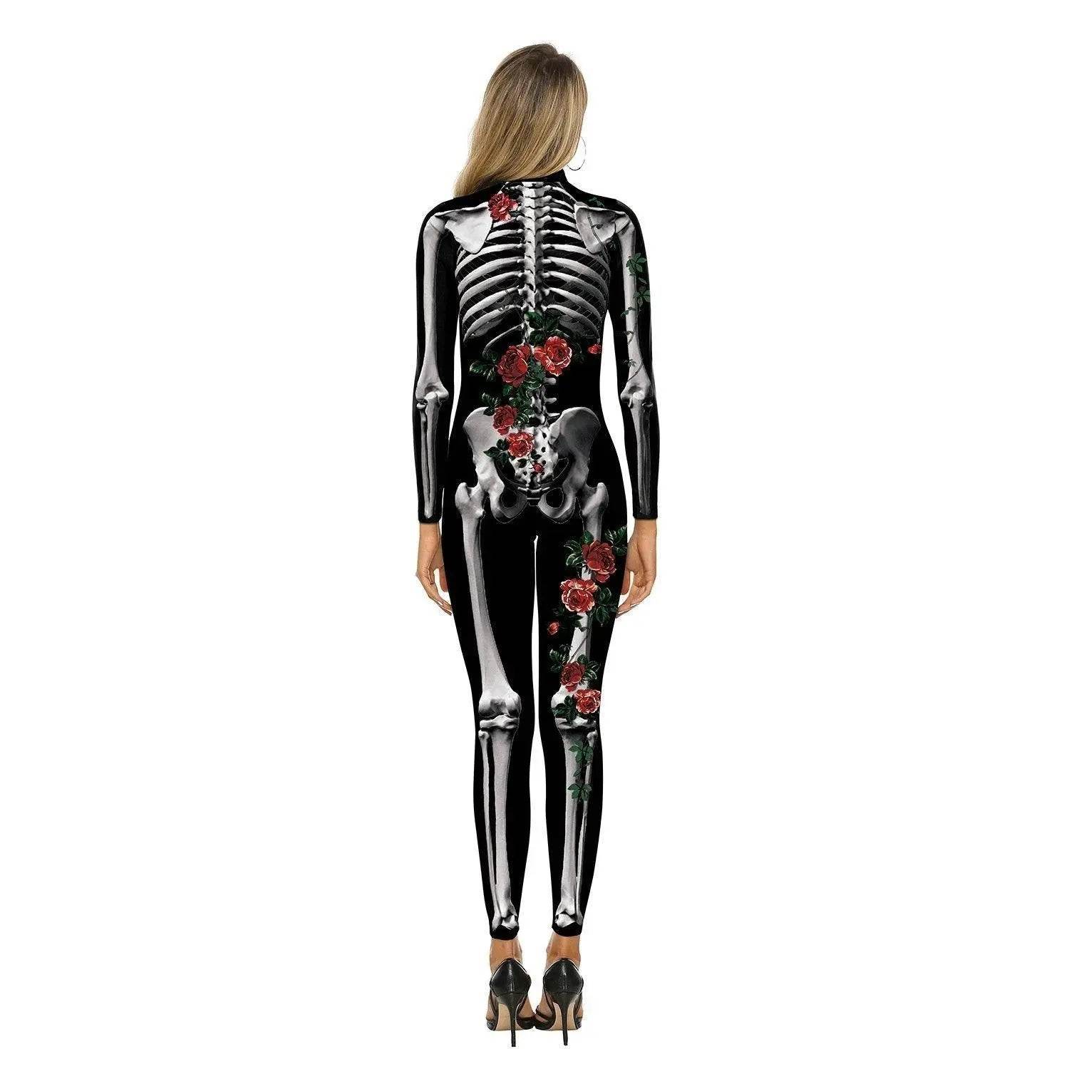 Adult Skeleton Print Zentai Jumpsuit Halloween Cosplay Costume - zzcosplay