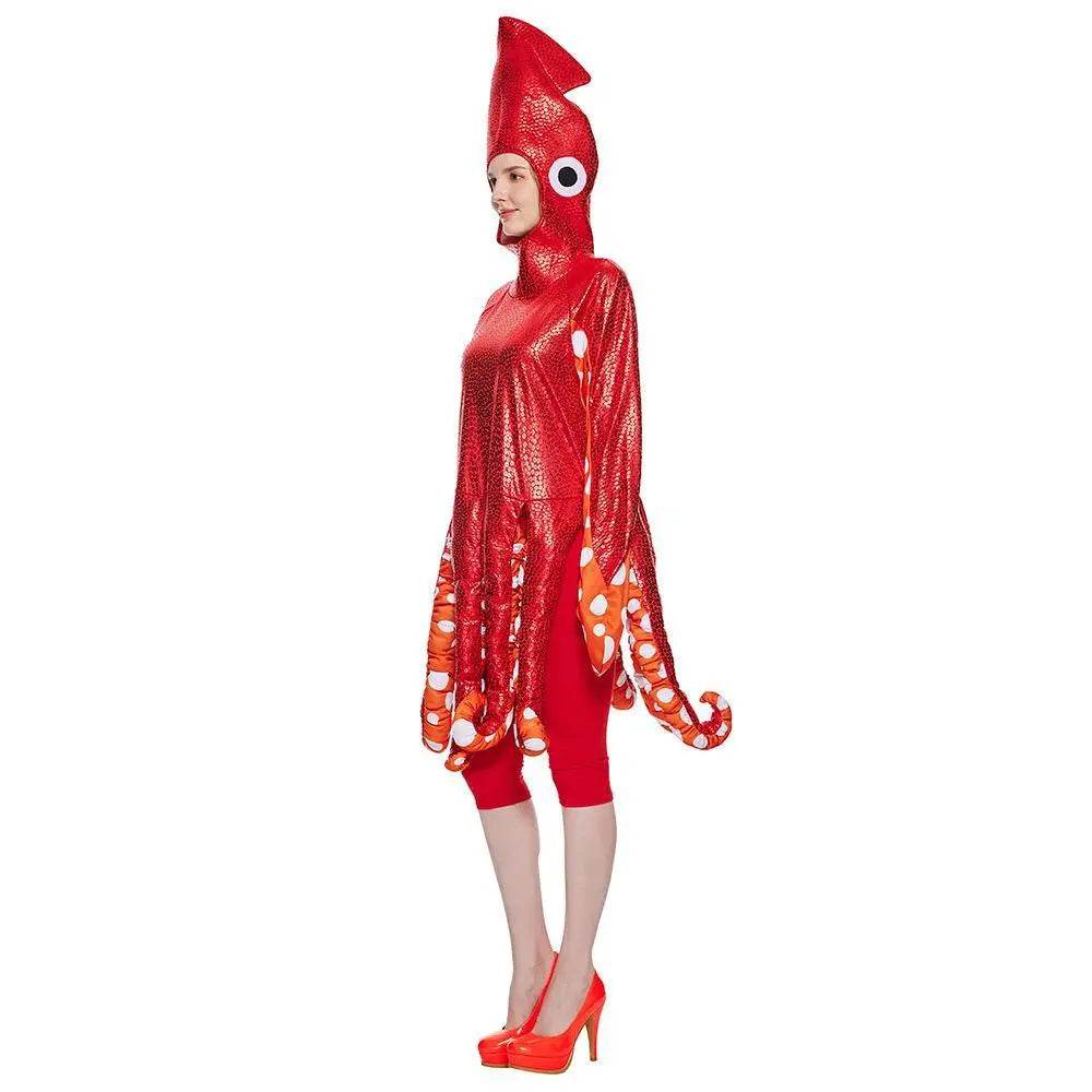 Adult Spoof Squid Costume Red Leggings Jumpsuit Funny Novelty Halloween Cosplay Costume - zzcosplay