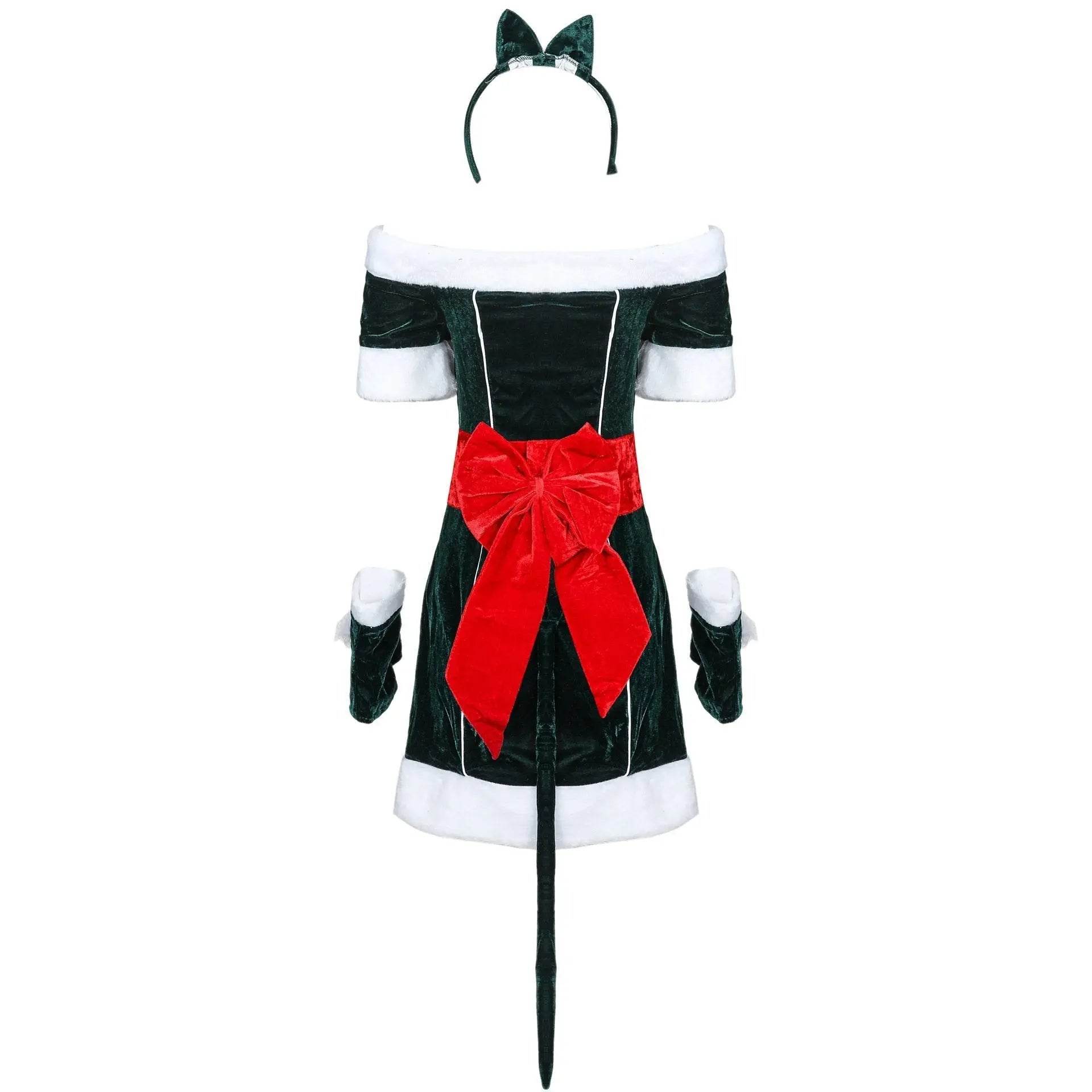 Christmas Off Shoulder Cute Cat Costumes Party Dress - zzcosplay