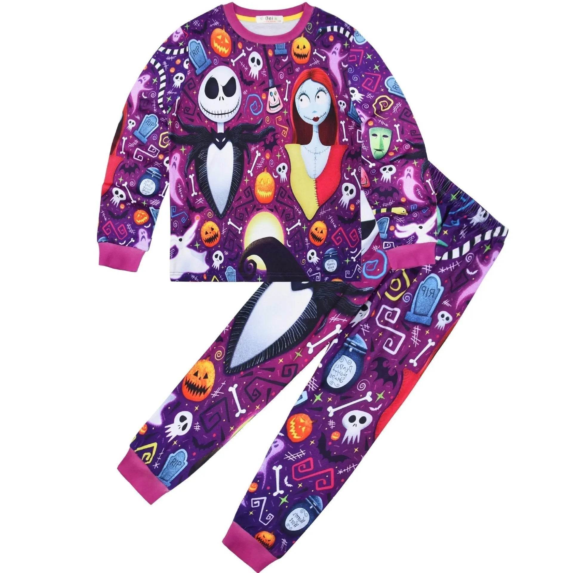 Christmas Pajamas Jack Sally Printed Long Sleeve Set Big Kids - zzcosplay