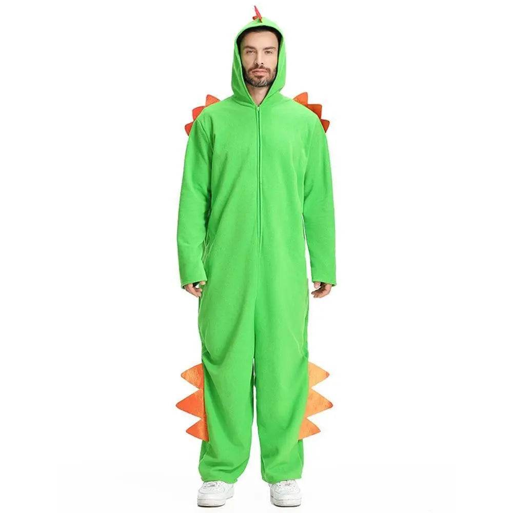 Cute Green Big Tail Dinosaur Animal Adult Jumpsuit Cosplay Costume Carnival - zzcosplay