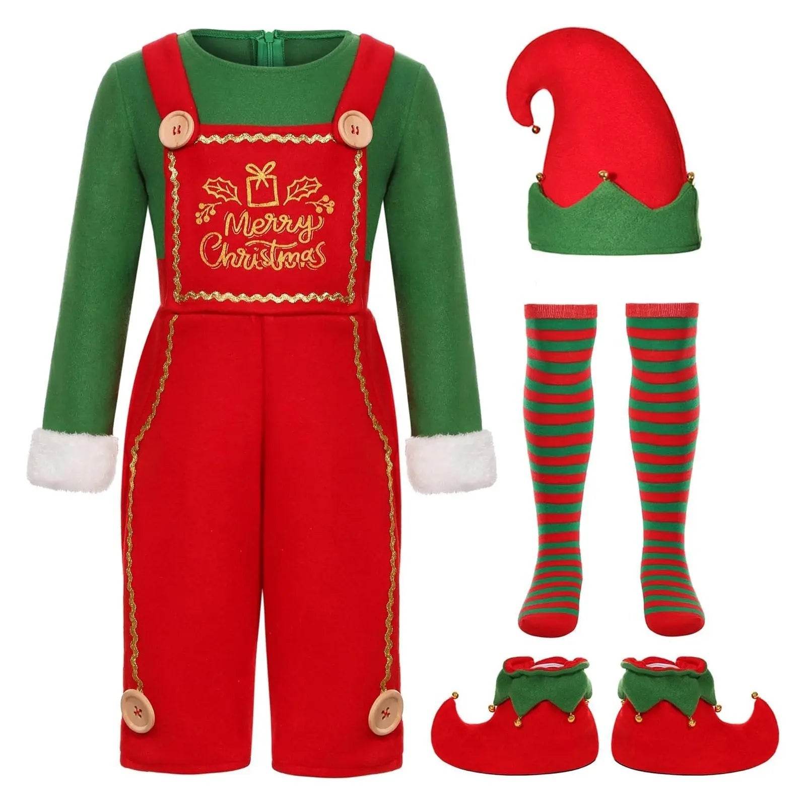 Elf Costume for Girls Boy Kids Christmas Party Dress Outfit - zzcosplay