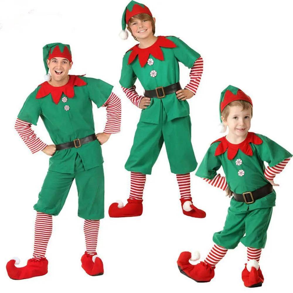 Family Matching Costume Christmas Suit Green Elf Santa Claus Outfits - zzcosplay