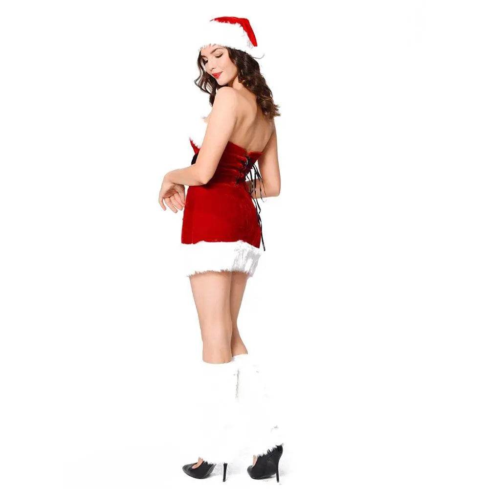 Furry Christmaas Sexy Red Costume Tube Dresses with Chirstmas Hat For Adult - zzcosplay