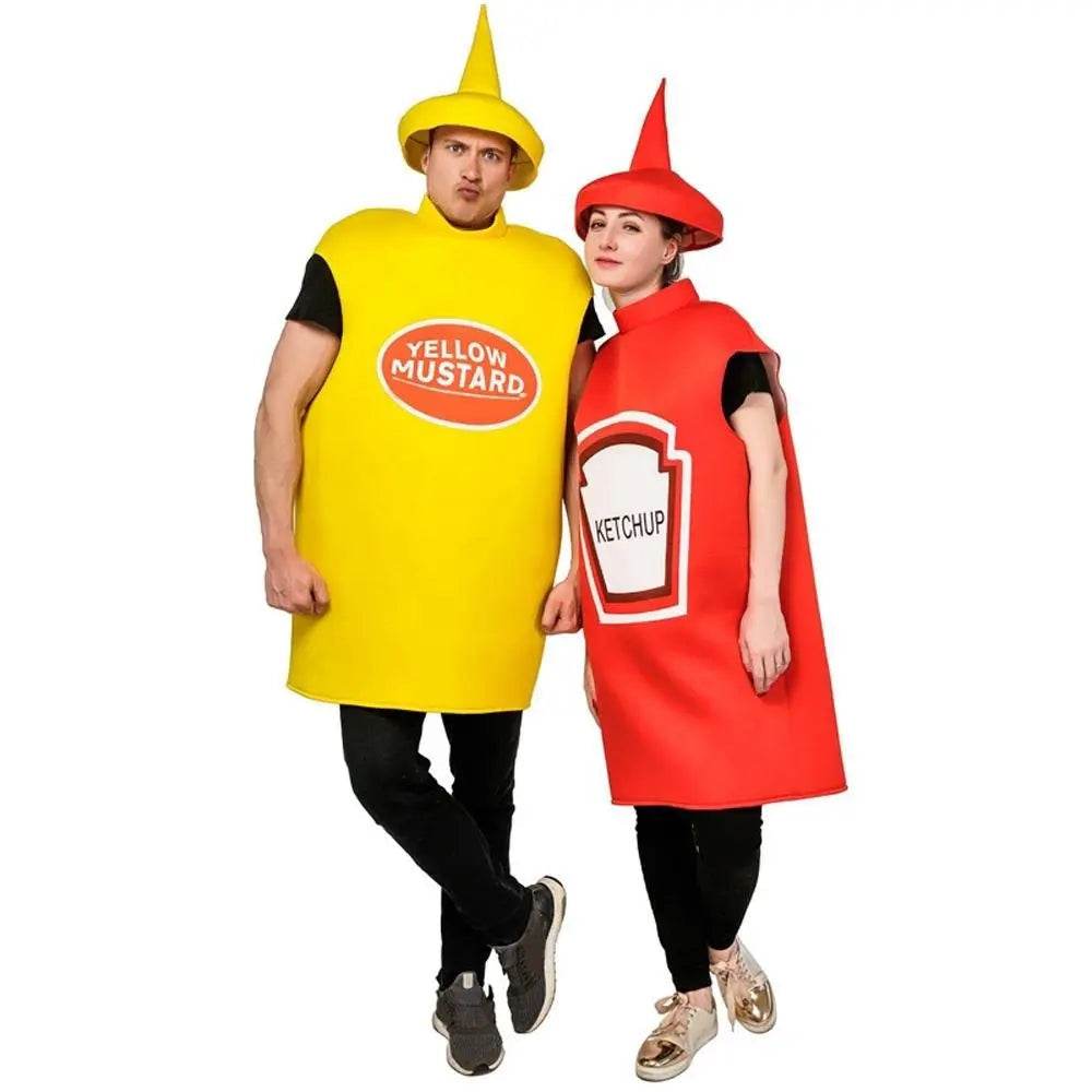 Halloween Adult Couples Mustard Ketchup jumpsuit Costume Cosplay Party - zzcosplay