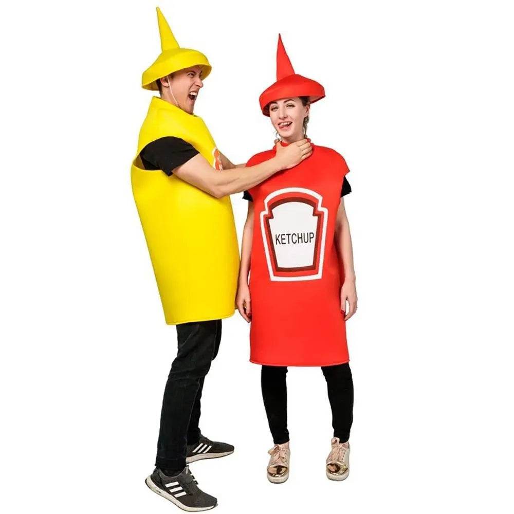 Halloween Adult Couples Mustard Ketchup jumpsuit Costume Cosplay Party - zzcosplay