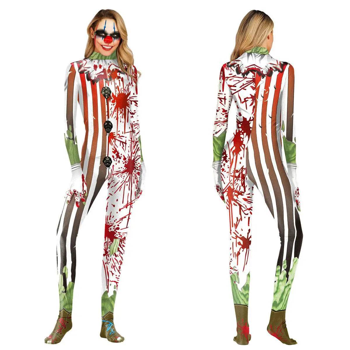 Halloween Masquerade Elastic Clown Cosplay Costume Polyester Bodysuit - zzcosplay