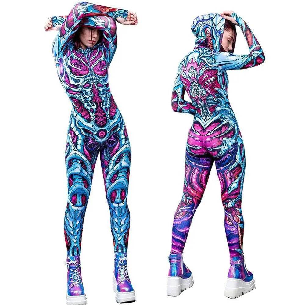 Halloween skull zombie blue and cyan zentai costumes - zzcosplay