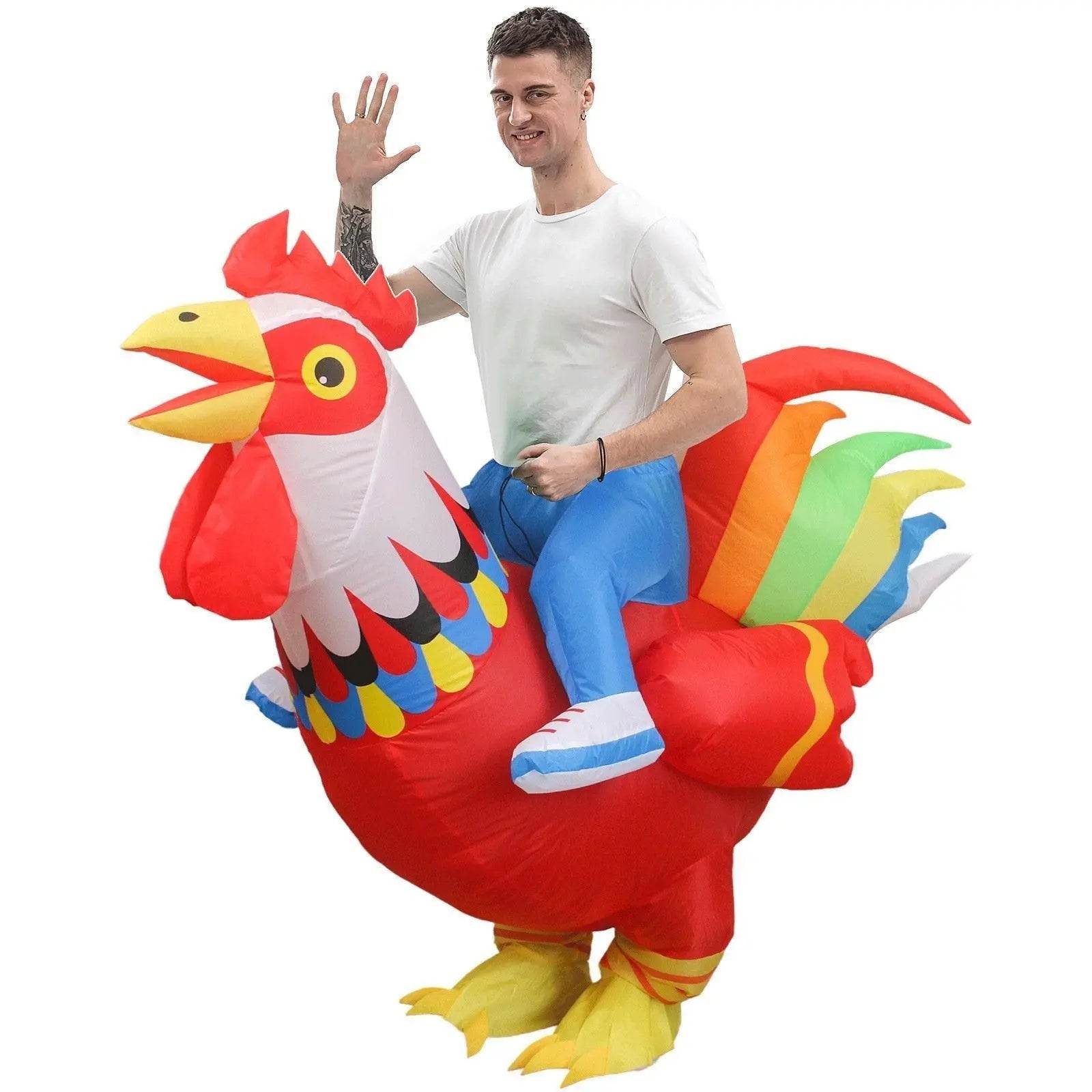 Hilarious Inflatable Red and White Rooster Costume Adult Halloween Party Mascot Outfit - zzcosplay