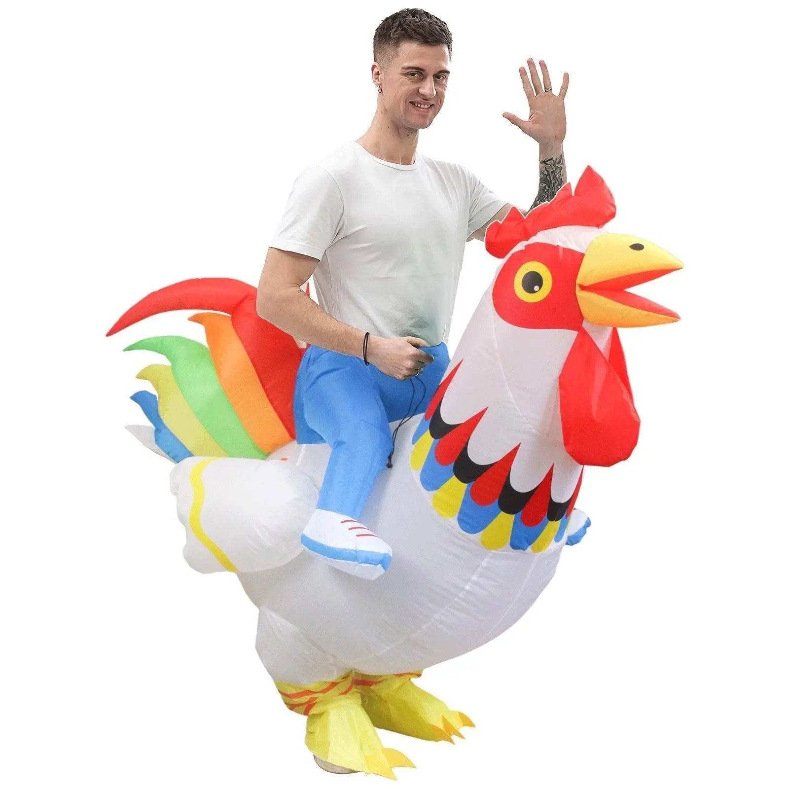 Hilarious Inflatable Red and White Rooster Costume Adult Halloween Party Mascot Outfit - zzcosplay