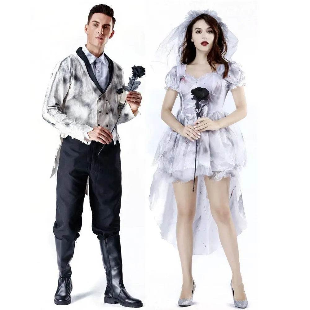 Horror Ghost Bride Couples Costume Halloween Outfits Cosplay Party Carnival - zzcosplay