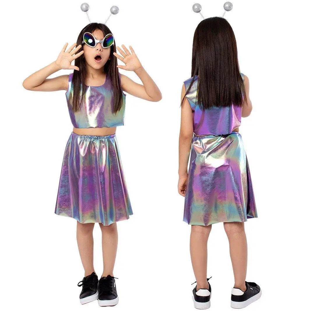 Kids Alien Role Play Costume Halloween Skirt Outfit for School Stage Performances - zzcosplay
