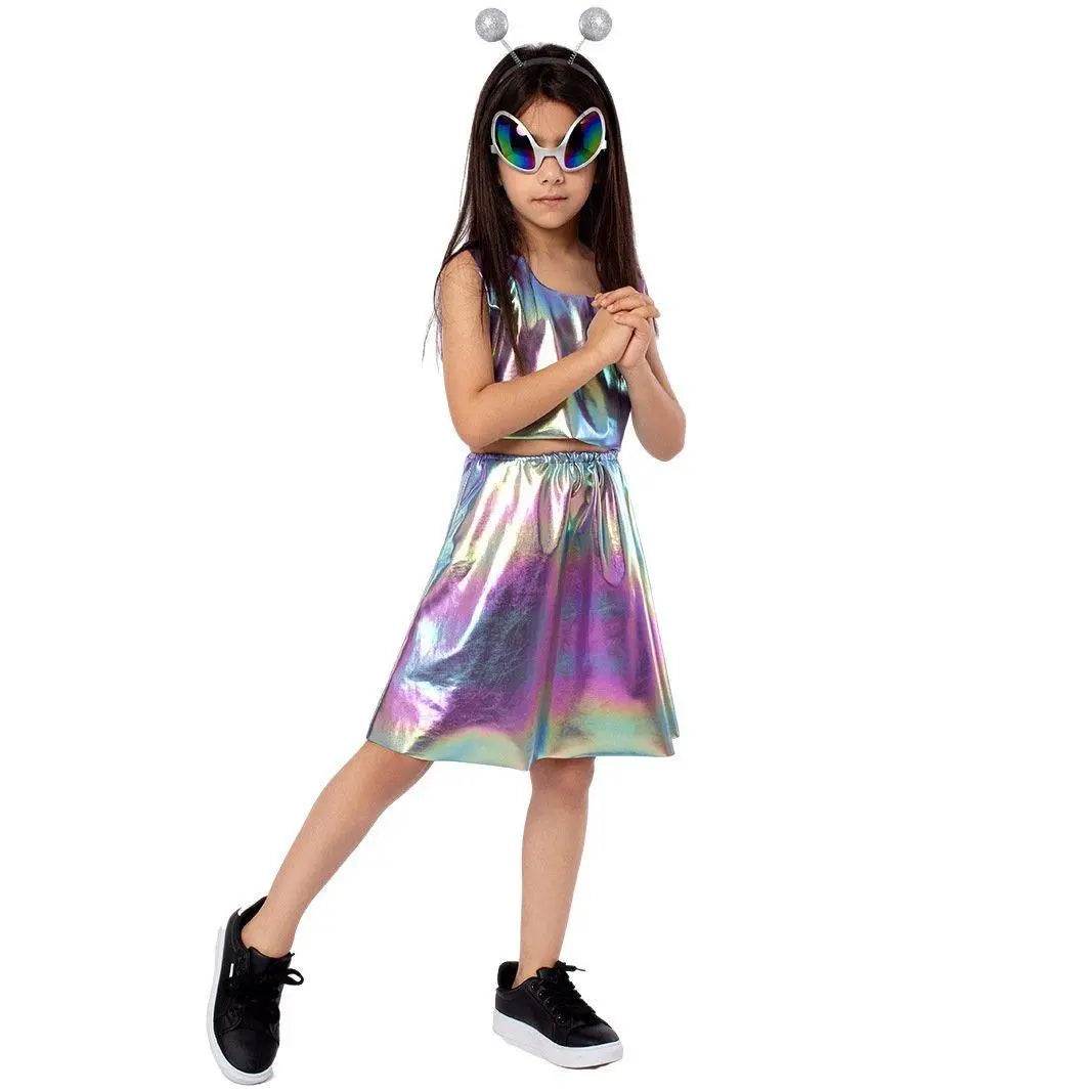 Kids Alien Role Play Costume Halloween Skirt Outfit for School Stage Performances - zzcosplay