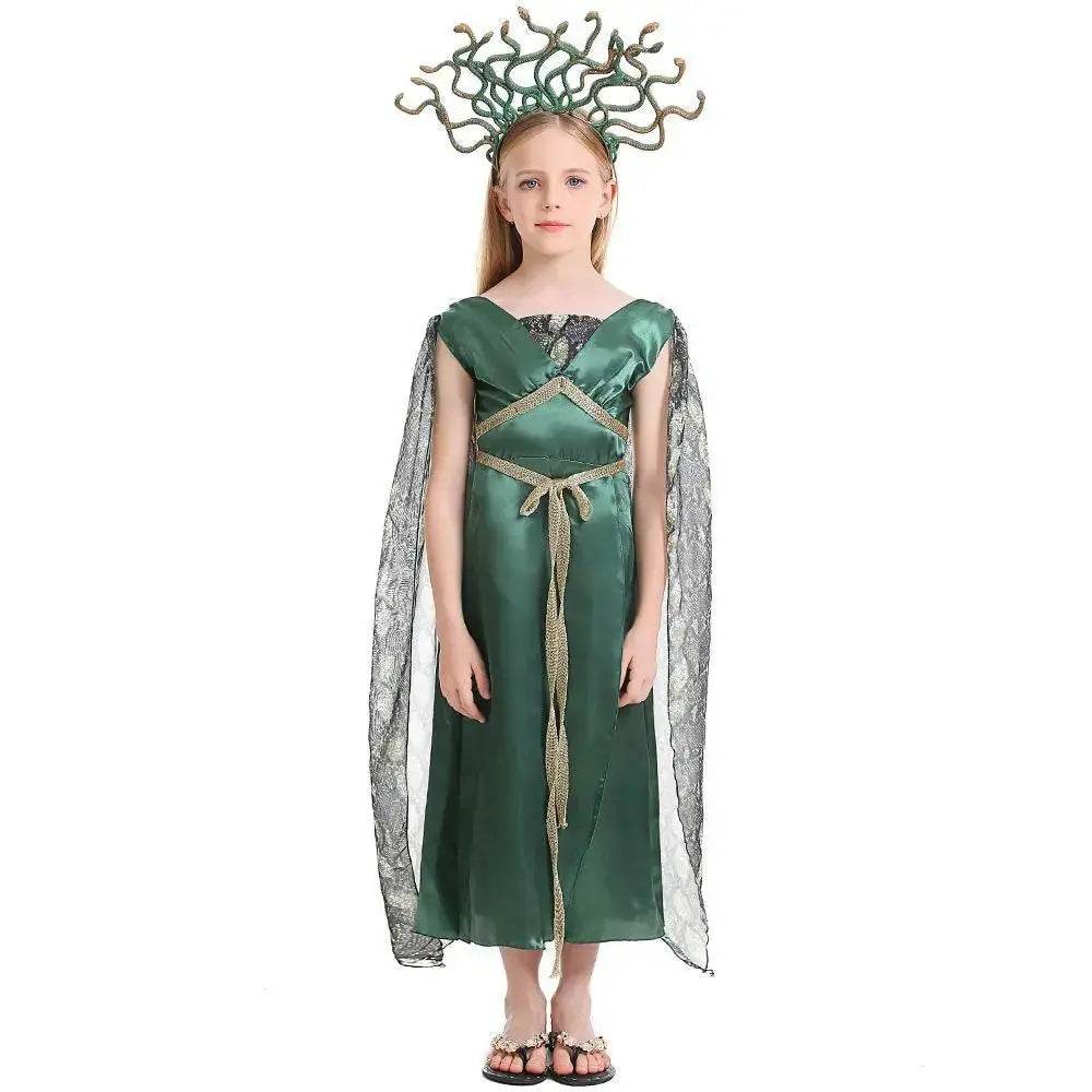 Kids Greek mythology blue Medusa Gorgon cosplay Halloween costume - zzcosplay