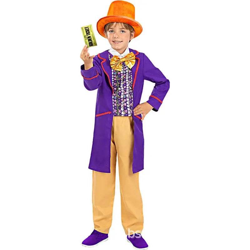 Kids Willy Wonka Charlie and the Chocolate Factory Johnny Depp Cosplay Suit Costume Set - zzcosplay