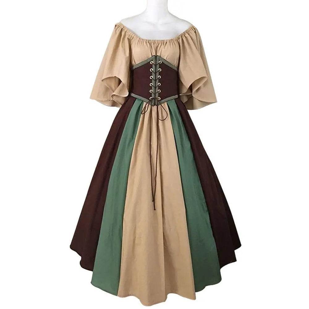 Medieval retro flying sleeves tie waist long one shoulder dress For Women - zzcosplay