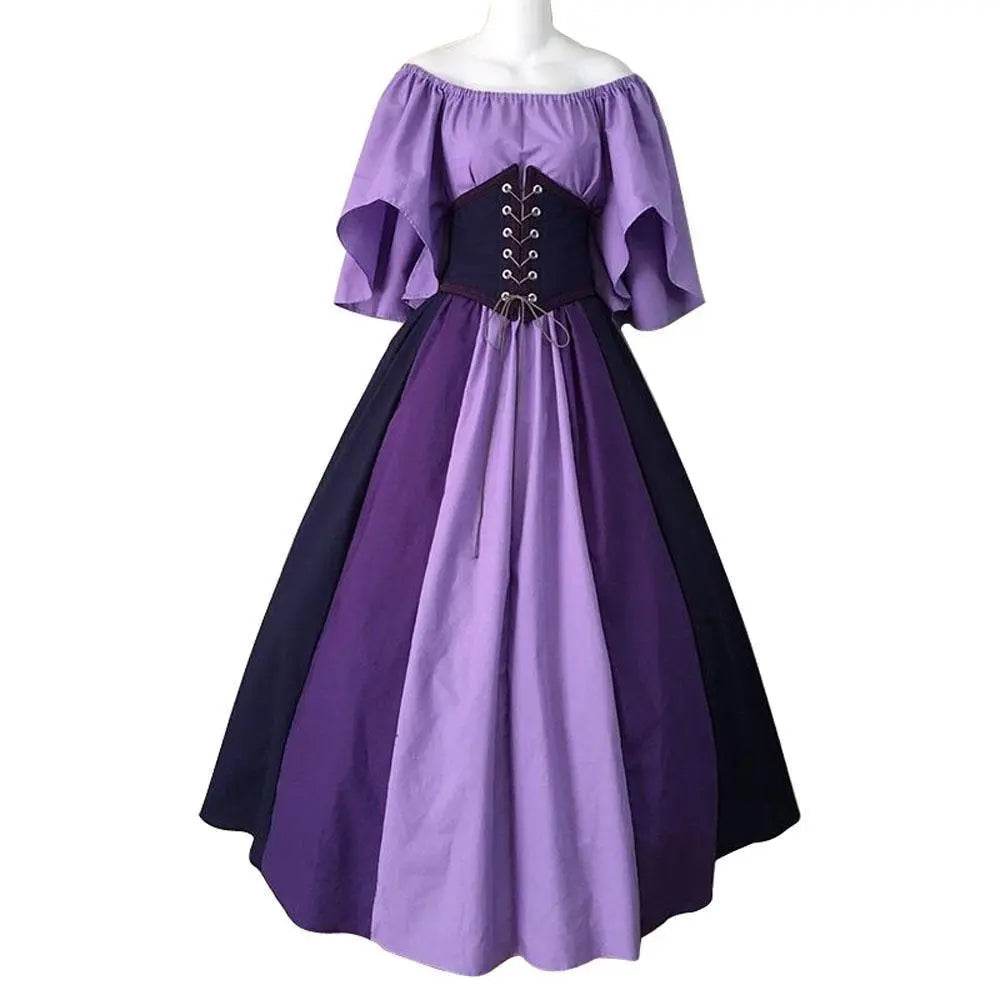 Medieval retro flying sleeves tie waist long one shoulder dress For Women - zzcosplay