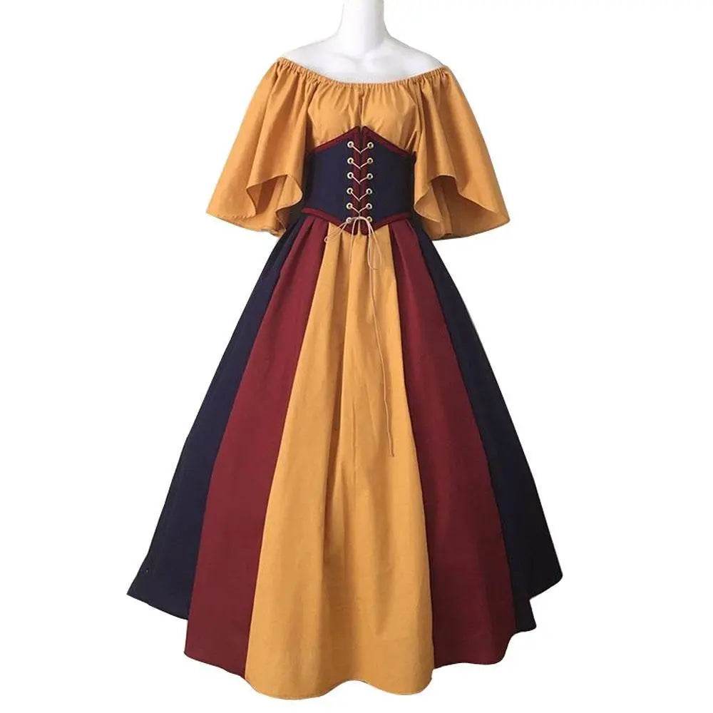 Medieval retro flying sleeves tie waist long one shoulder dress For Women - zzcosplay
