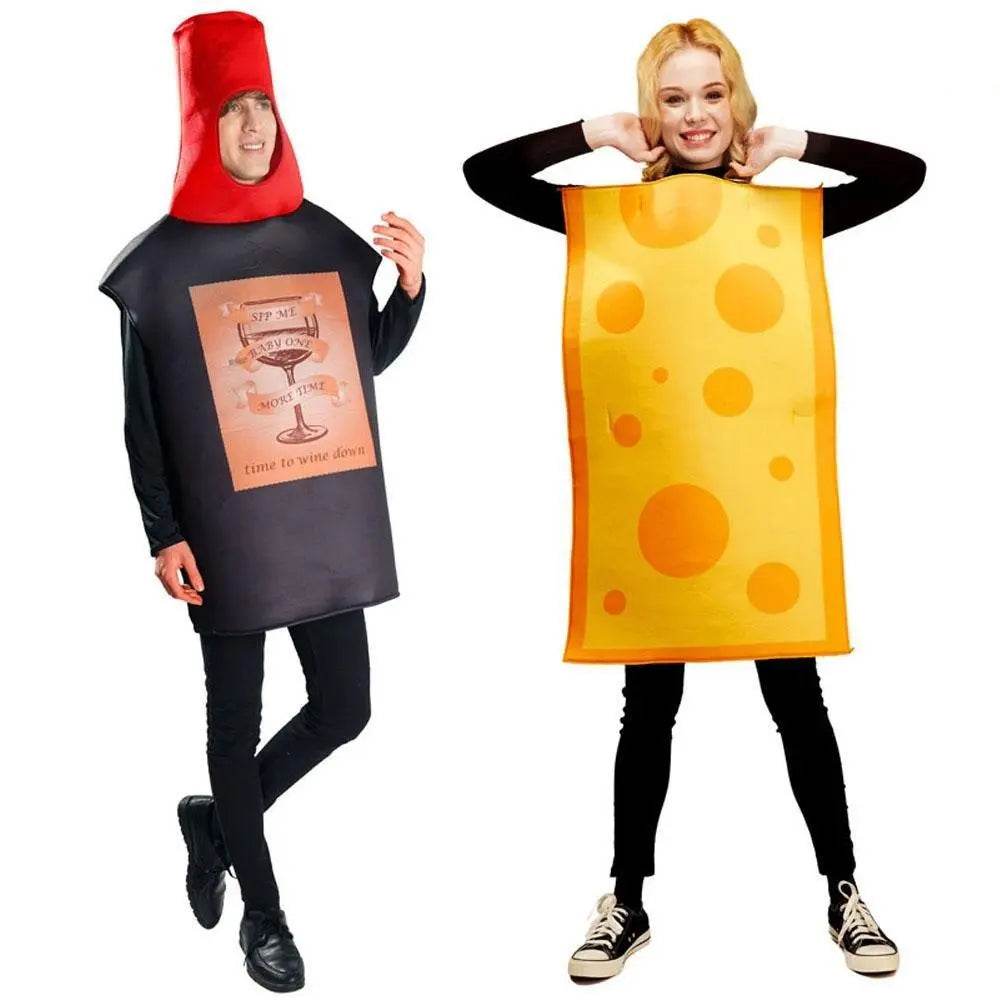 Red Wine Bottle Cheese Adult Couples Funny Party Costume For Women Men - zzcosplay