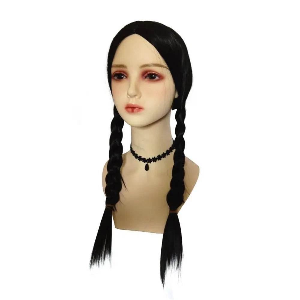 Wednesday Addams Wig The Addams Family Cosplay Black middle part braid wigs For Adult - zzcosplay