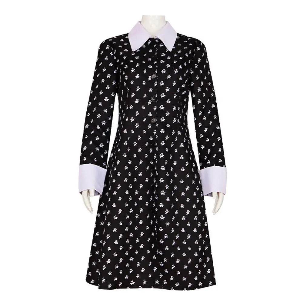 Wednesday Costume The Addams Family Cosplay Costumes Long Sleeve Printed Dress For Adult - zzcosplay