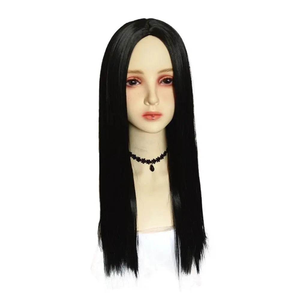 Wednesday's Mom Wig The Addams Family Cosplay Black Middle Parted Straight Wig For Adult - zzcosplay