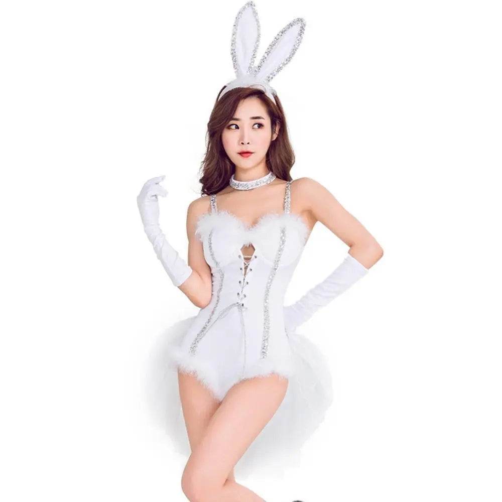White Rabbit Costumes Bunny girl stage Halloween Cosplay for Adult - zzcosplay