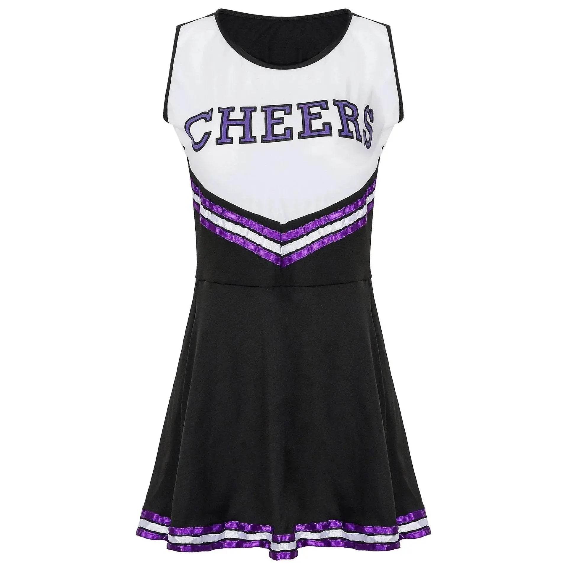 Women Cheerleader Costume Outfit With Poms Fancy Uniform Sports Dress - zzcosplay