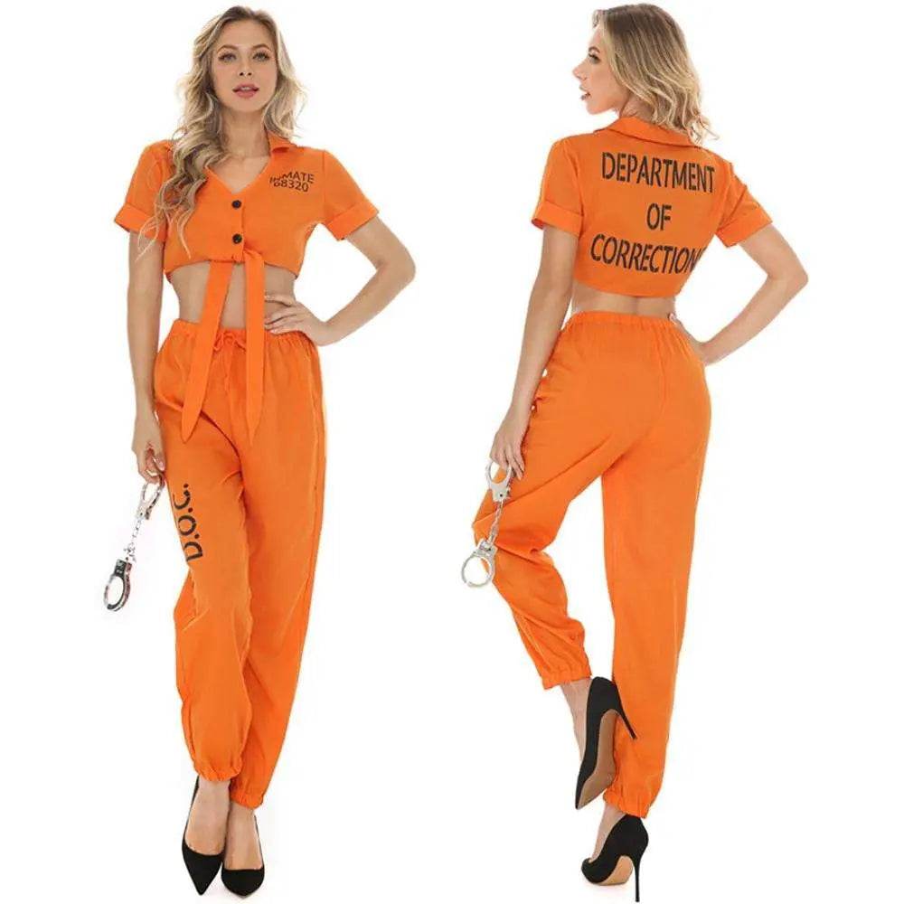 Women Prisoner Costume Halloween Cosplay Jumpsuit Female - zzcosplay