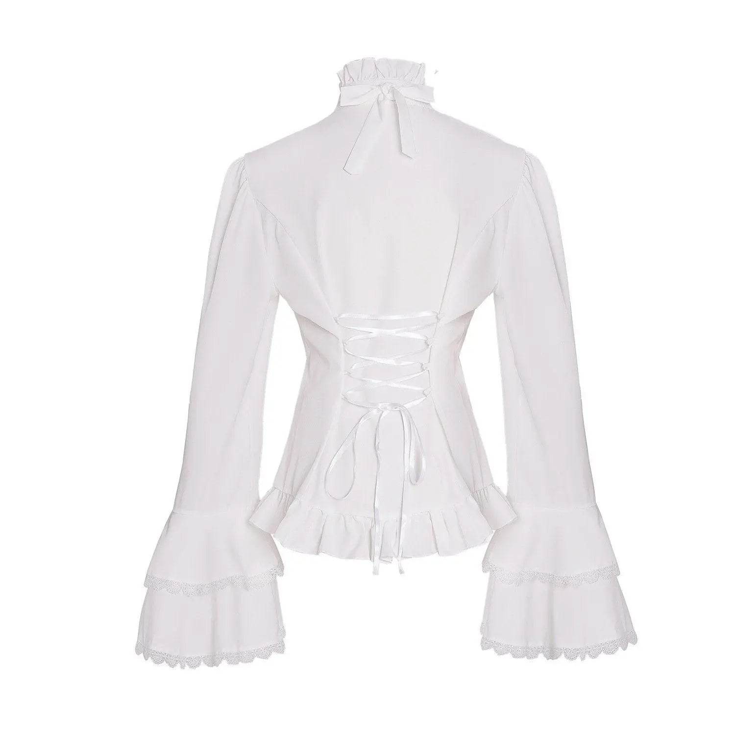 Women's Lolita Palace Retro Blouse Long Bell Sleeve Ruffled Shirt - zzcosplay