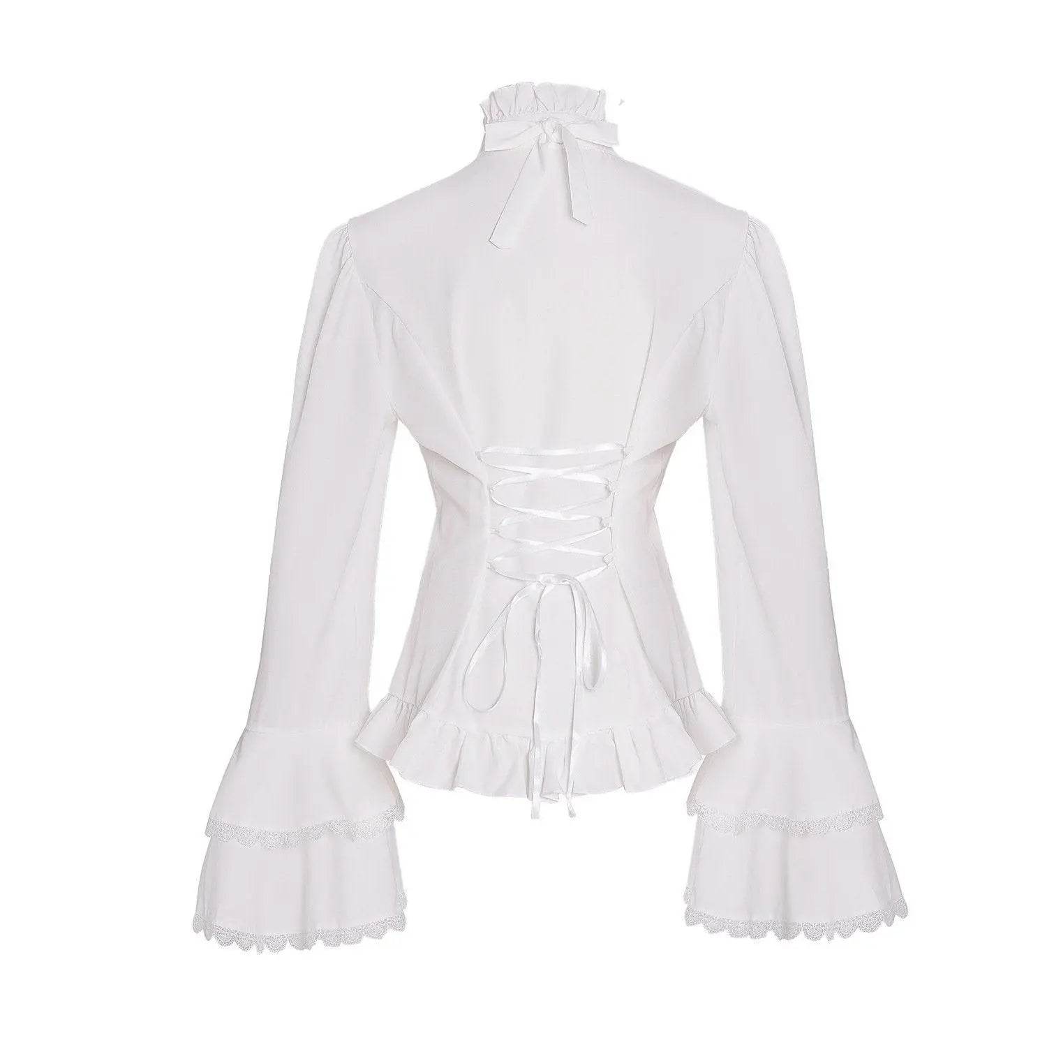 Women's Lolita Palace Retro Blouse Long Bell Sleeve Ruffled Shirt - zzcosplay