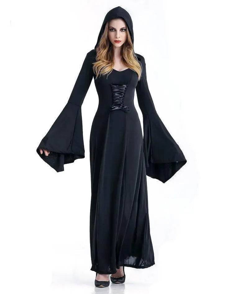 Women's Medieval Vintage Demon Hooded Witch Dress Cosplay Costume Halloween Renaissance Gothic - zzcosplay