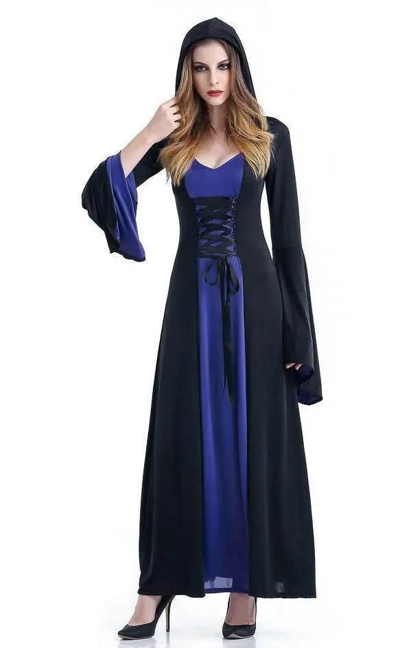 Women's Medieval Vintage Demon Hooded Witch Dress Cosplay Costume Halloween Renaissance Gothic - zzcosplay