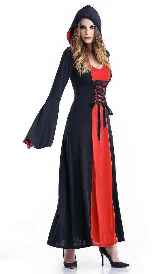 Women's Medieval Vintage Demon Hooded Witch Dress Cosplay Costume Halloween Renaissance Gothic - zzcosplay