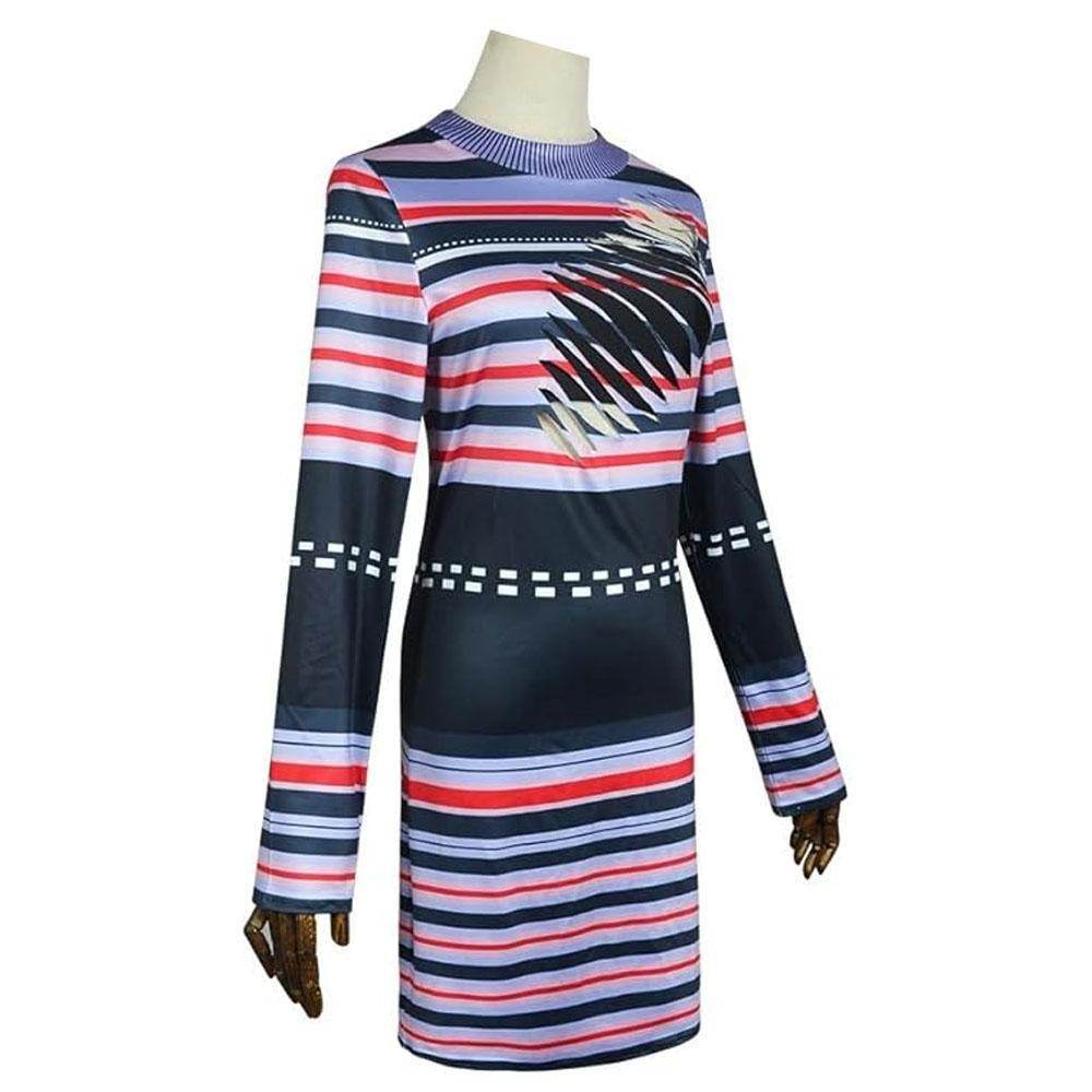 Astrid Deetz Costume Ball Dress Beetlejuice Skirt Striped Dress For Women Halloween - zzcosplay