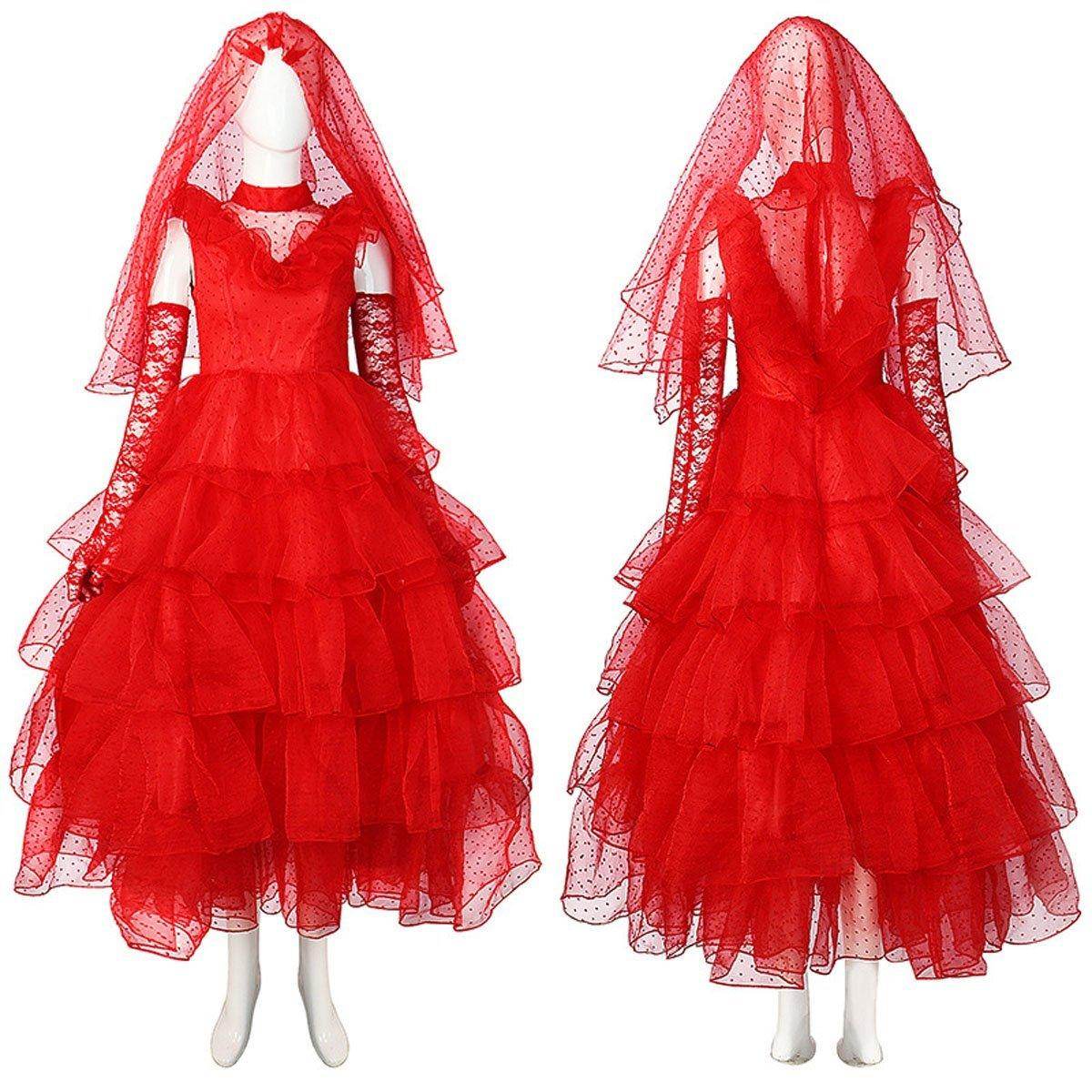 Beetlejuice Lydia Deetz Red wedding Dress Halloween Cosplay Costume For Women - zzcosplay