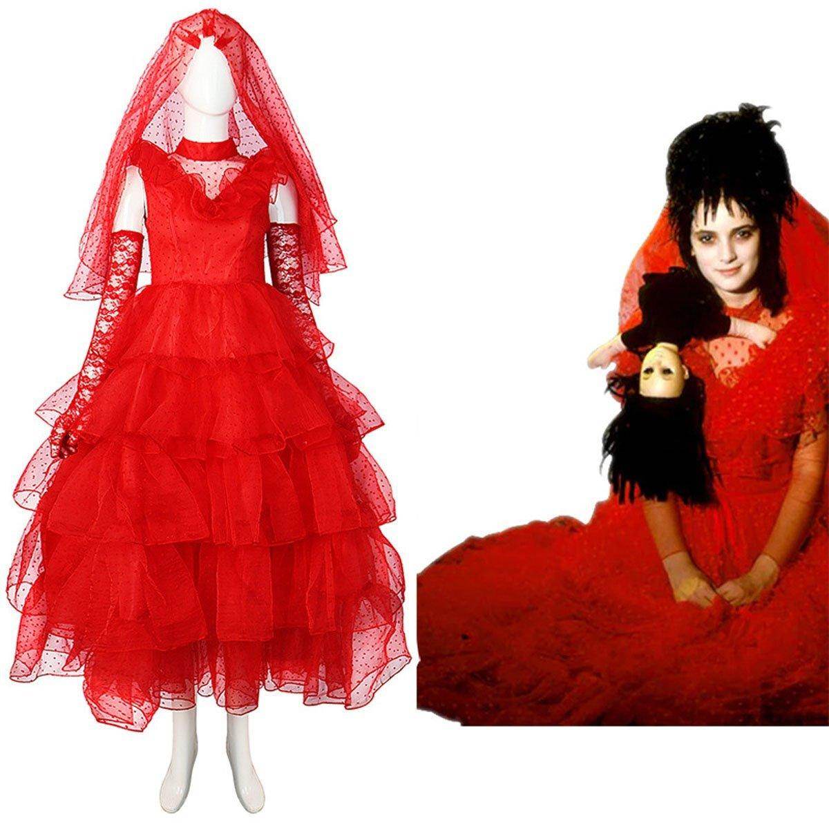 Beetlejuice Lydia Deetz Red wedding Dress Halloween Cosplay Costume For Women - zzcosplay