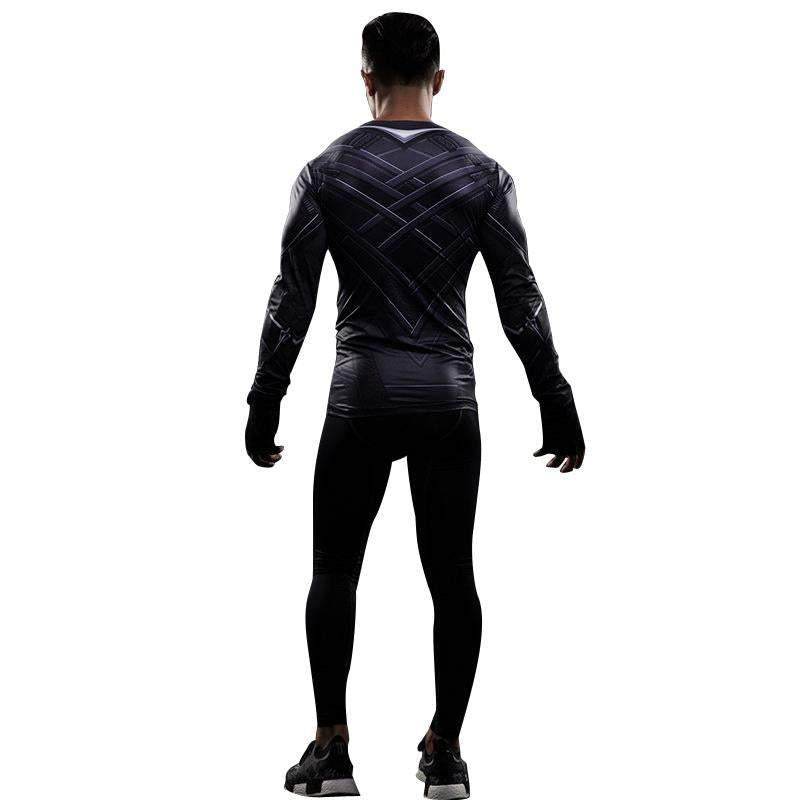 Black Panther Superhero Sport Men T-shirts Long Sleeve Tee - zzcosplay